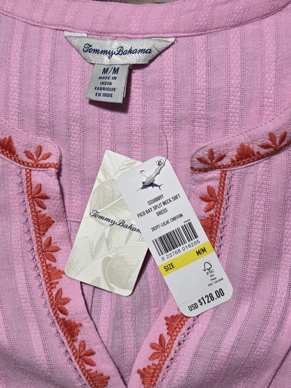 Tommy Bahama Pink Sleeveless Embroidered Chemise